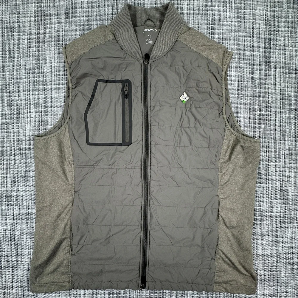 johnnie-O Men's Duffy Quilted Golf Vest XL Meteor Gray Full Zip Hybrid Stretch